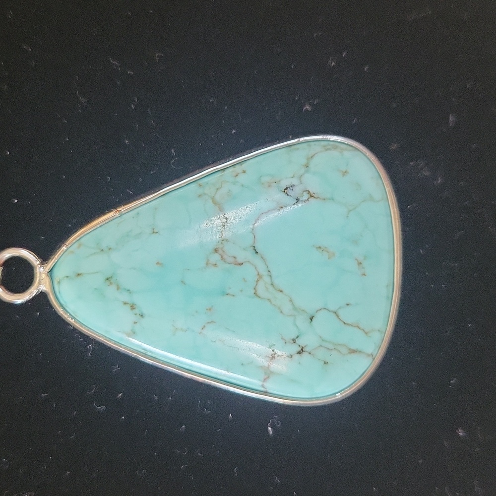 Turquoise Navajo Native pendant necklace on black leather silver hardware. - Picture 2 of 16